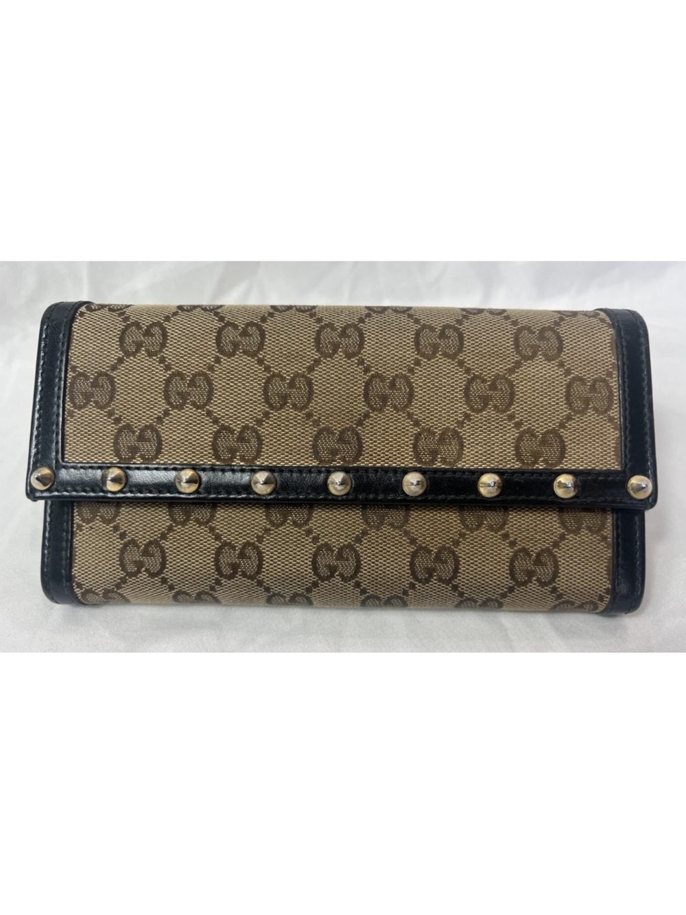 Gucci Brown Beige GG Canvas Continental Wallet with Black Trim